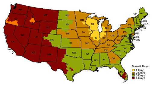 Shipping Map of United States